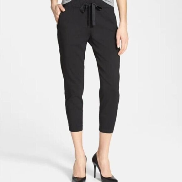 Theory Pants - Theory Toro W Black Linen Blend Elastic Waist Cropped Pants